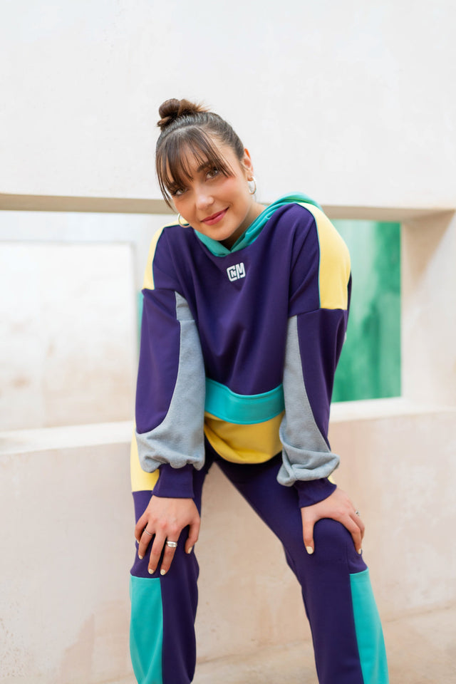 Purple Color Blocking Hoodie - SewSewYou