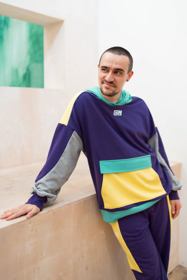 Purple Color Blocking Hoodie - SewSewYou