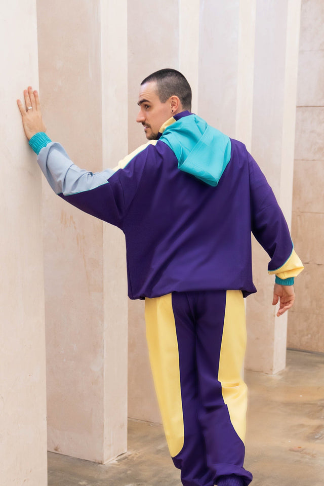 Purple Color Blocking Windbreaker Hoodie - SewSewYou