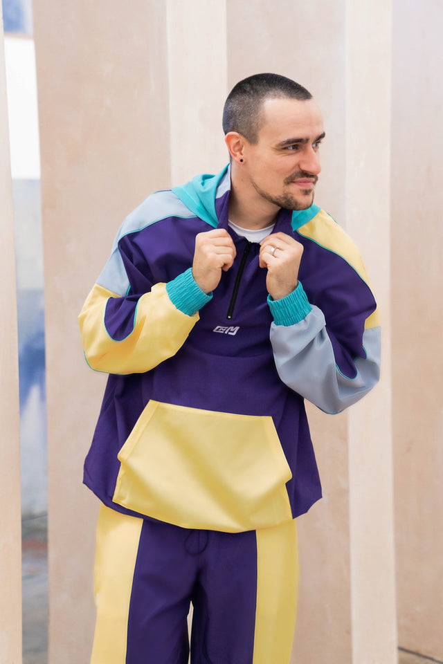 Purple Color Blocking Windbreaker Hoodie - SewSewYou