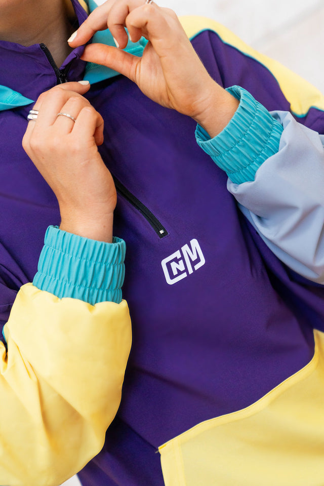 Purple Color Blocking Windbreaker Hoodie - SewSewYou