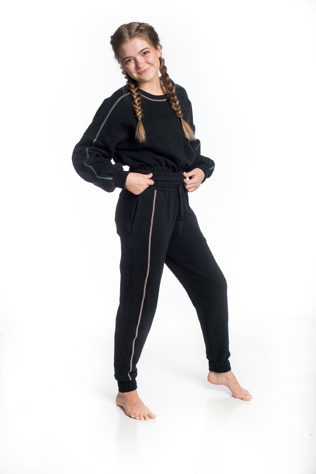 Spread Kindness Black with Salmon & Mint Topstitching Jogger Pants - SewSewYou