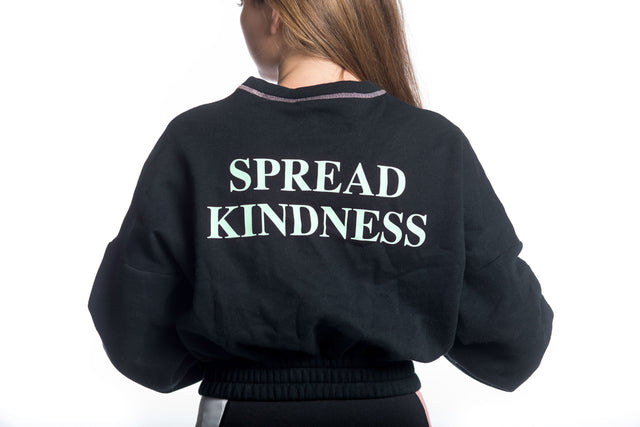 Spread Kindness Black with Salmon & Mint Topstitching (Mint Back Print) Sweat Top - SewSewYou