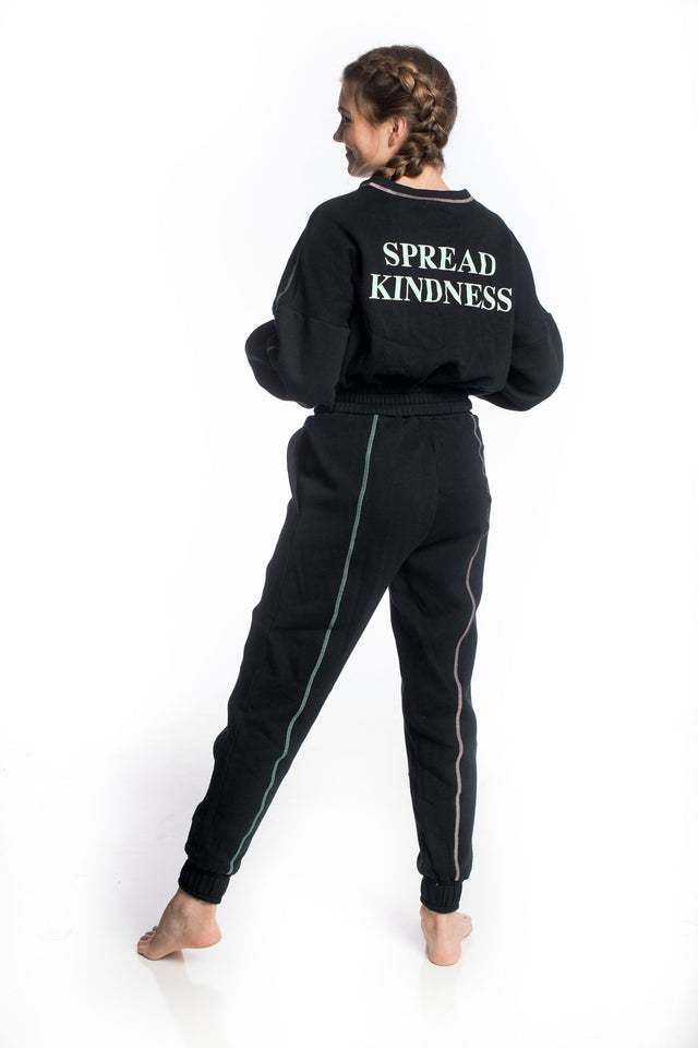 Spread Kindness Black with Salmon & Mint Topstitching (Mint Back Print) Sweat Top - SewSewYou