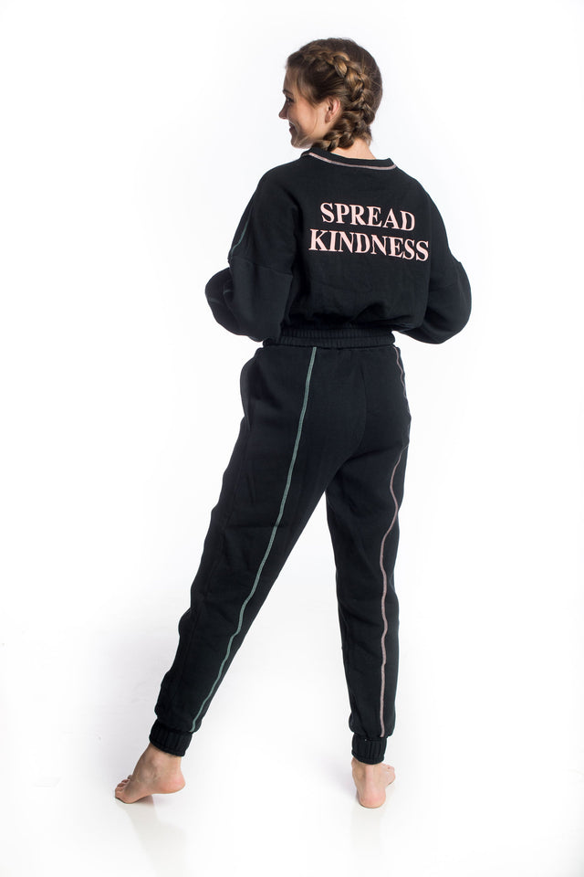 Spread Kindness Black with Salmon & Mint Topstitching (Salmon Back Print) Sweat Top - SewSewYou