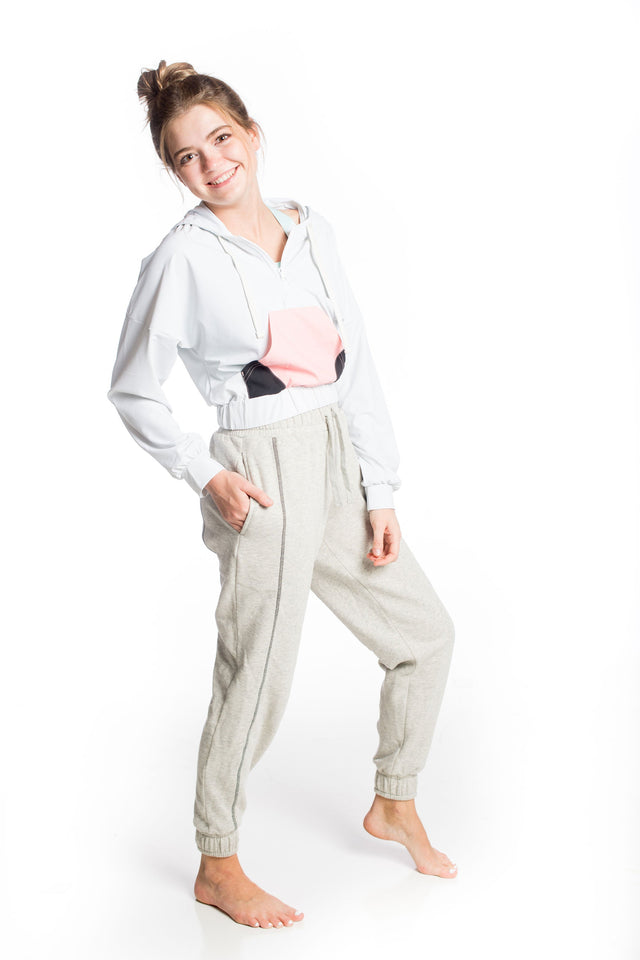 Spread Kindness Grey with Black & Lilac Topstitching Jogger Pants - SewSewYou