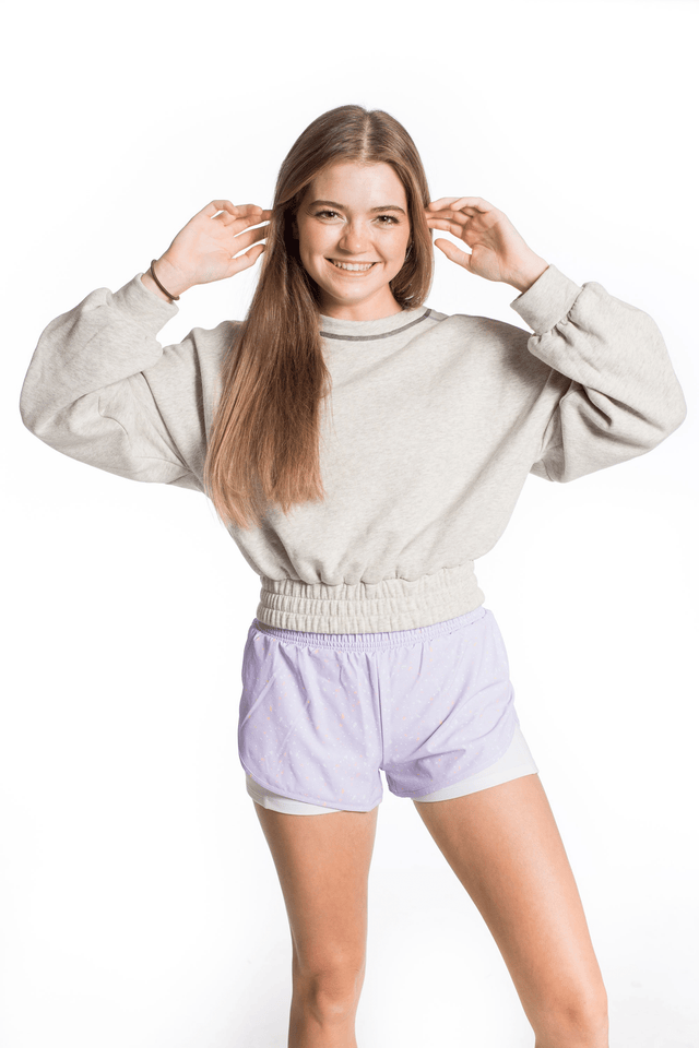 Spread Kindness Grey with Black & Lilac Topstitching Sweat Top - SewSewYou