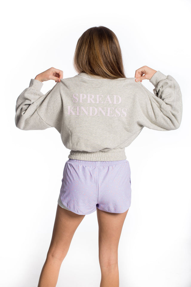 Spread Kindness Grey with Black & Lilac Topstitching Sweat Top - SewSewYou