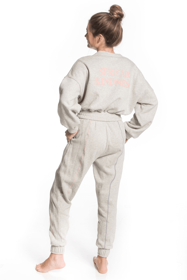 Spread Kindness Grey with Lilac & Salmon Topstitching Jogger Pants - SewSewYou