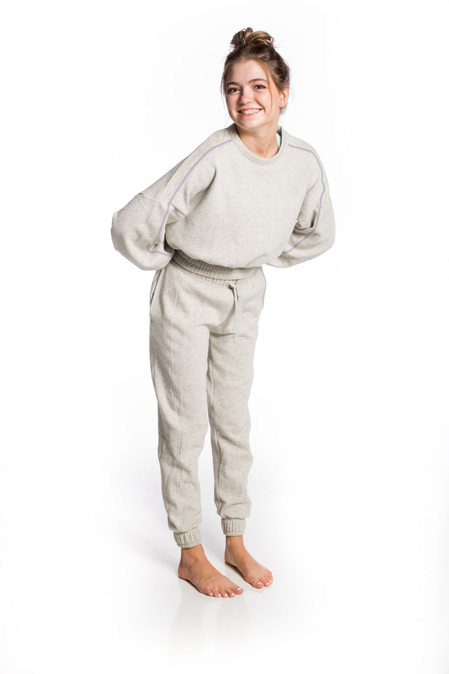 Spread Kindness Grey with White & Lilac Topstitching Jogger Pants - SewSewYou