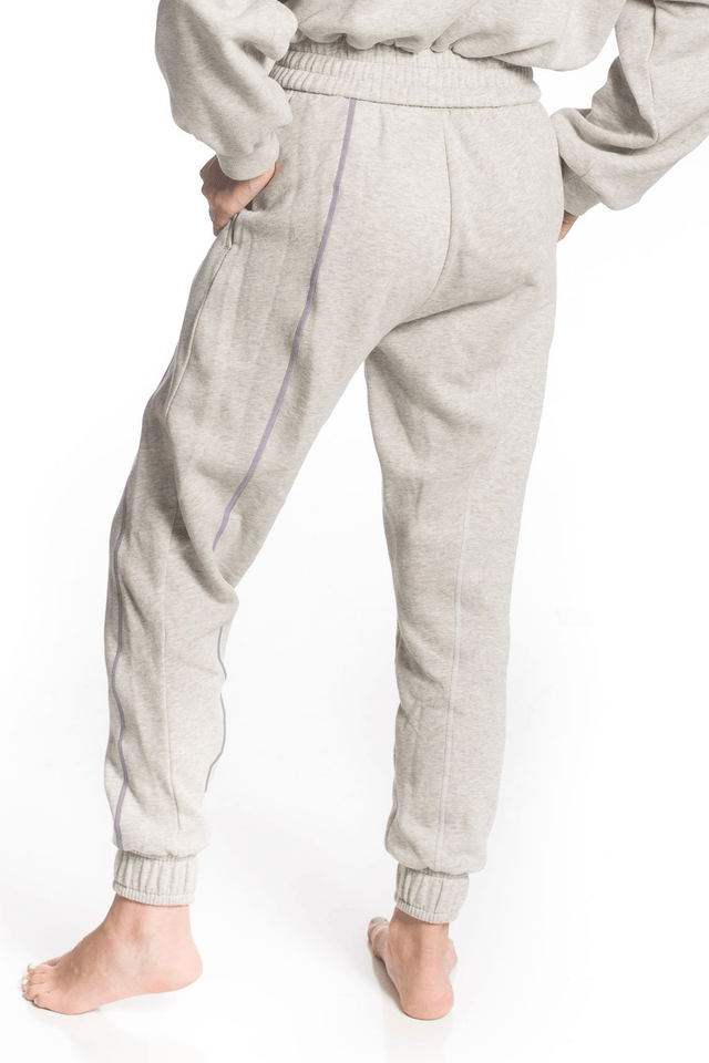 Spread Kindness Grey with White & Lilac Topstitching Jogger Pants - SewSewYou