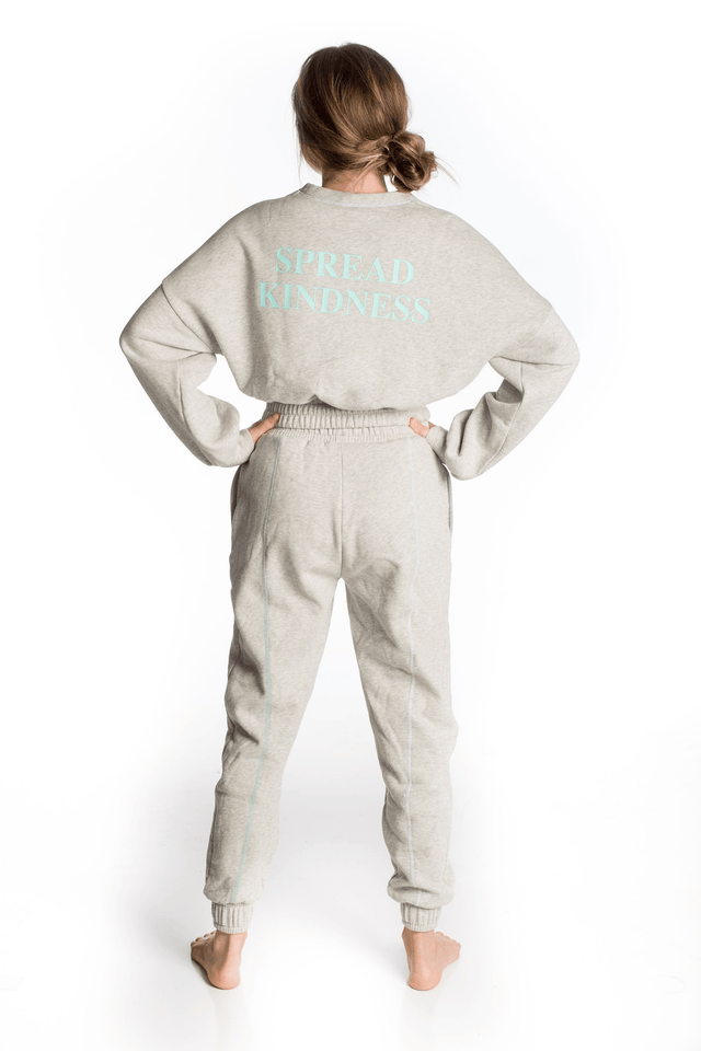 Spread Kindness Grey with White & Mint Topstitching Jogger Pants - SewSewYou