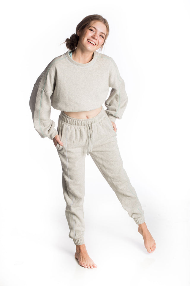 Spread Kindness Grey with White & Mint Topstitching Jogger Pants - SewSewYou