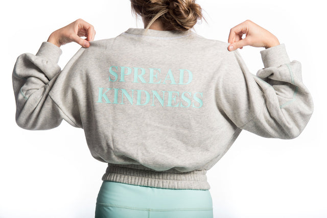 Spread Kindness Grey with White & Mint Topstitching Sweat Top - SewSewYou