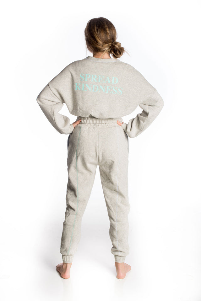 Spread Kindness Grey with White & Mint Topstitching Sweat Top - SewSewYou