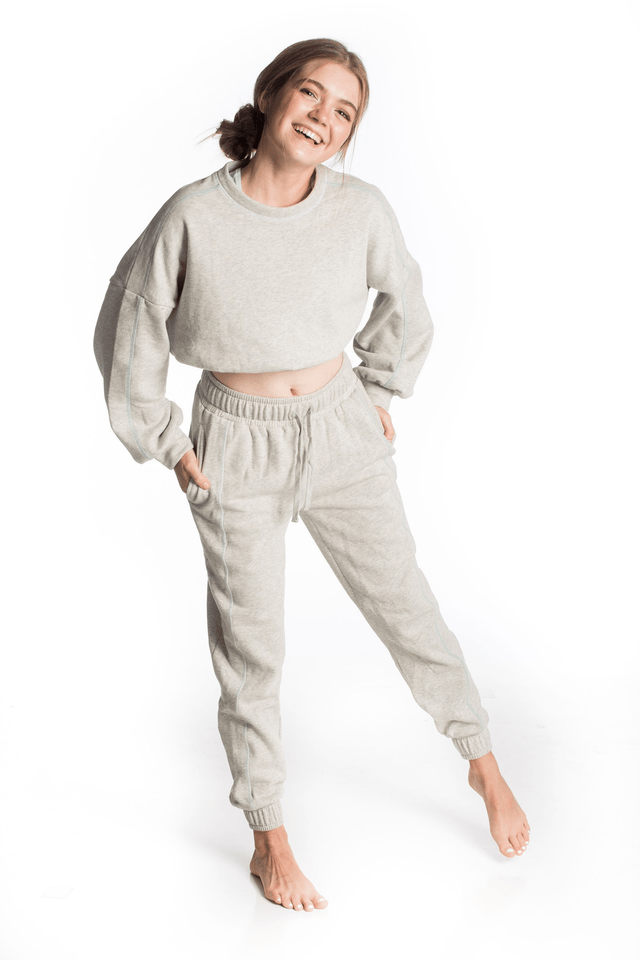 Spread Kindness Grey with White & Mint Topstitching Sweat Top - SewSewYou