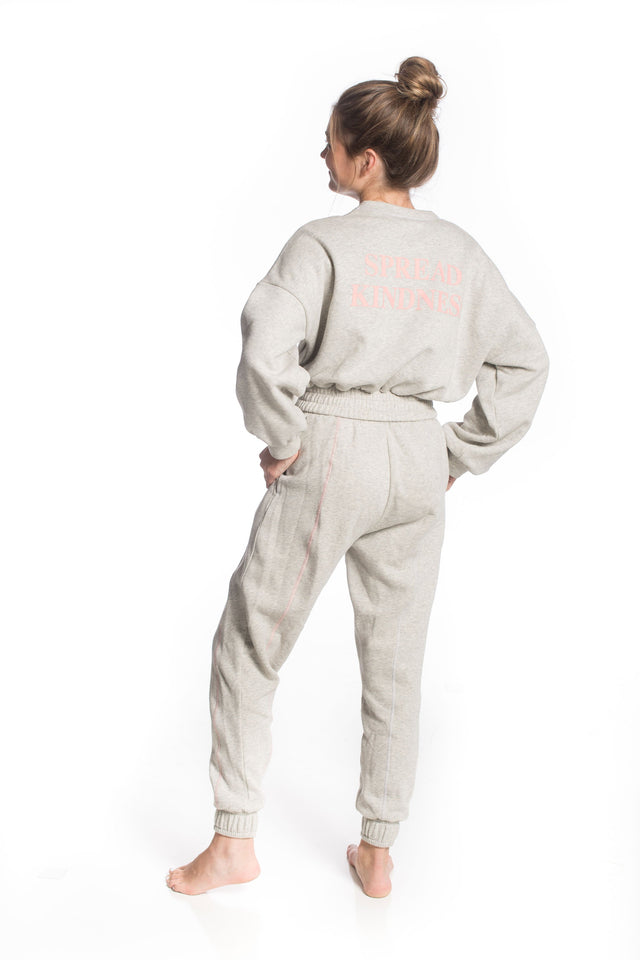 Spread Kindness Grey with White & Salmon Topstitching Sweat Top - SewSewYou