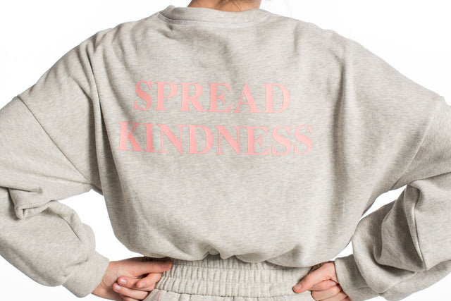 Spread Kindness Grey with White & Salmon Topstitching Sweat Top - SewSewYou