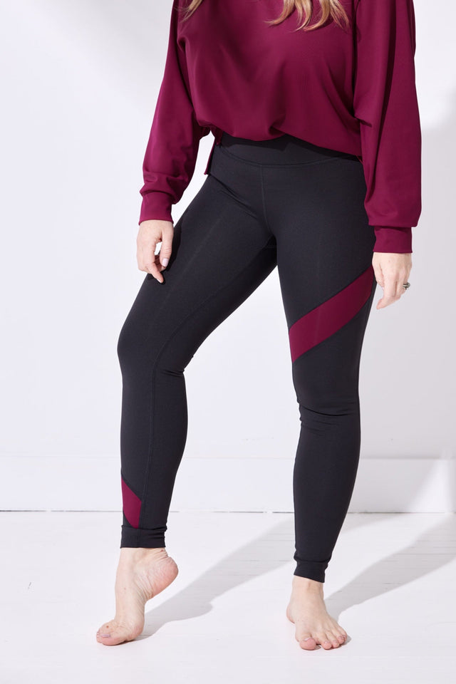 tiktokin.mama AW22 Black+Burgundy Leggings + Leg Strip Panel - SewSewYou