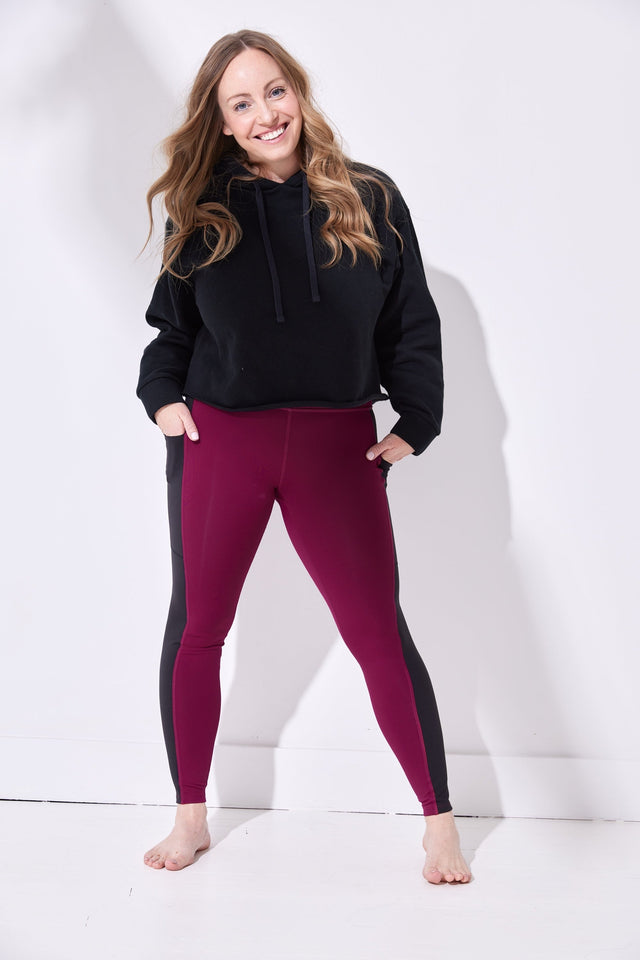 tiktokin.mama AW22 Burgundy+Black Leggings + Side Panel - SewSewYou