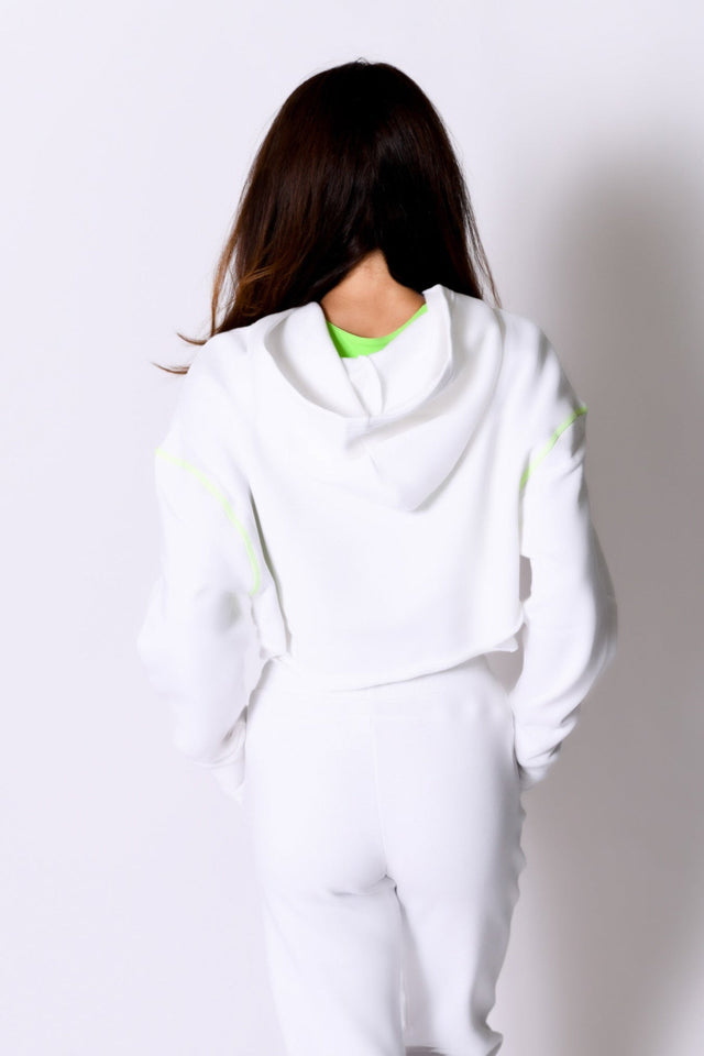 White/Neon Green Cropped Hoodie - SewSewYou