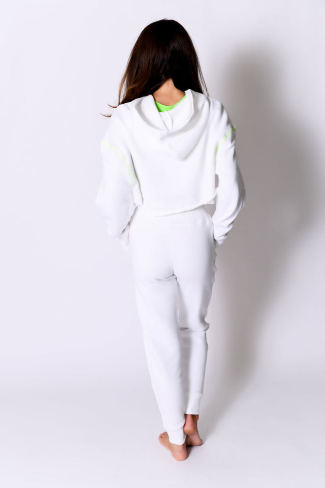 White/Neon Green Sweat Jogger - SewSewYou