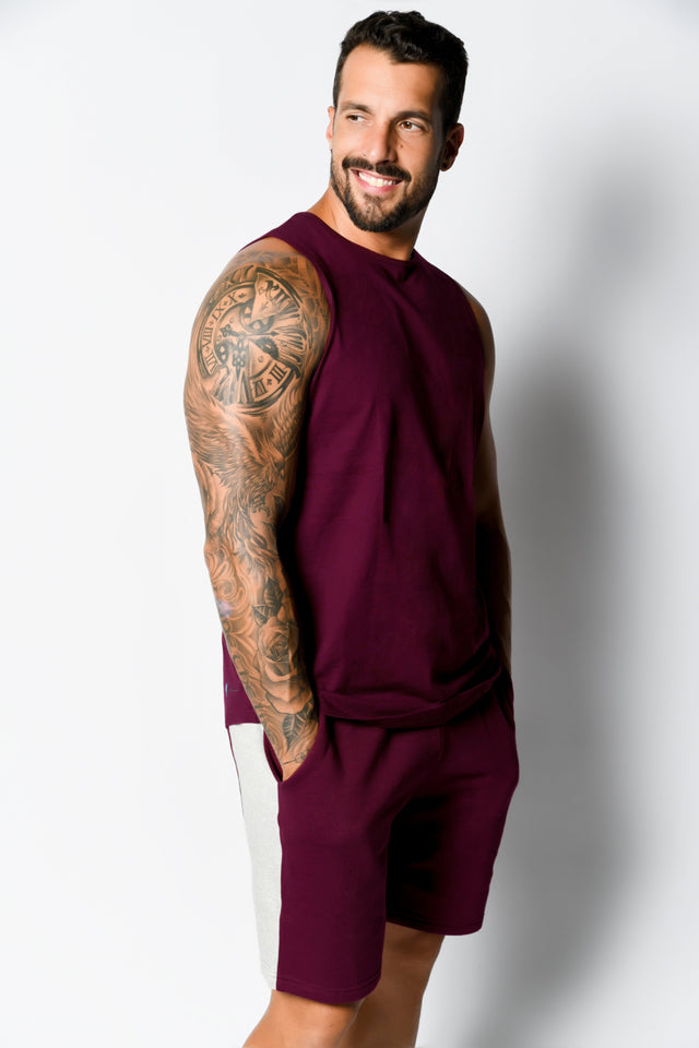 Wine/Lt. Sports Htr. Sweat Shorts - SewSewYou